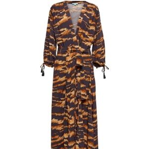 MELISSA ODABASH : GABBY TIGER-PRINT MAXI KAFTAN IN DARK BROWN